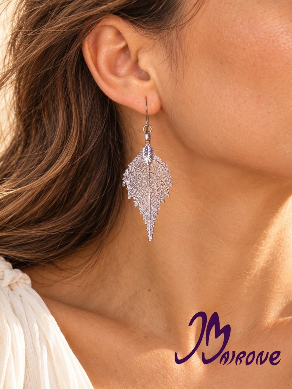 Real Leaf Dangle Earrings with 925 Sterling Silver Hooks